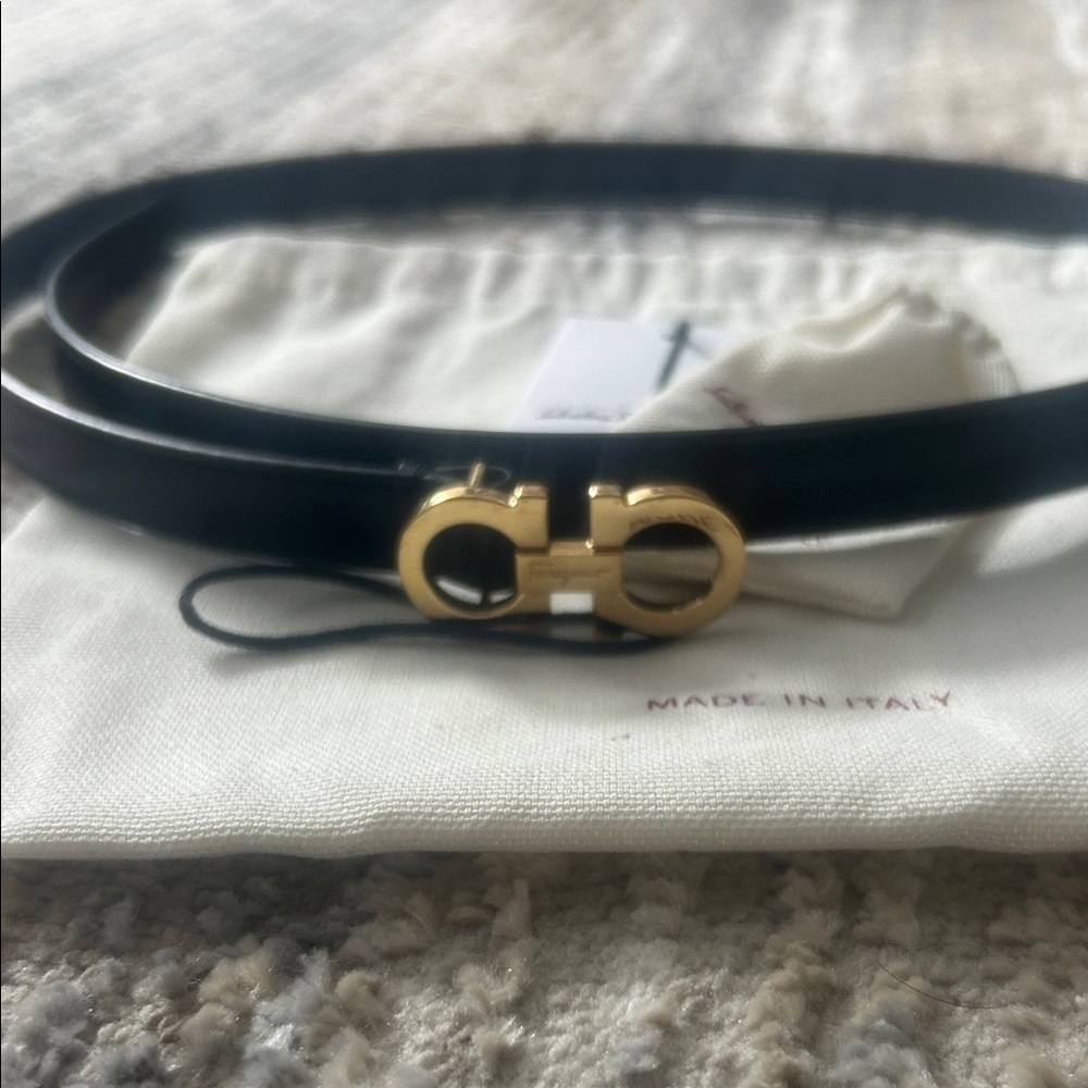 Black Leather Belt with Gold Buckle